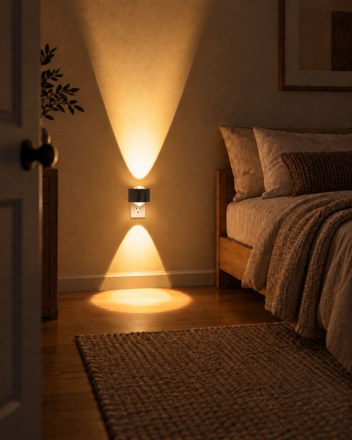 Aoraglow glowing beside a bed at night