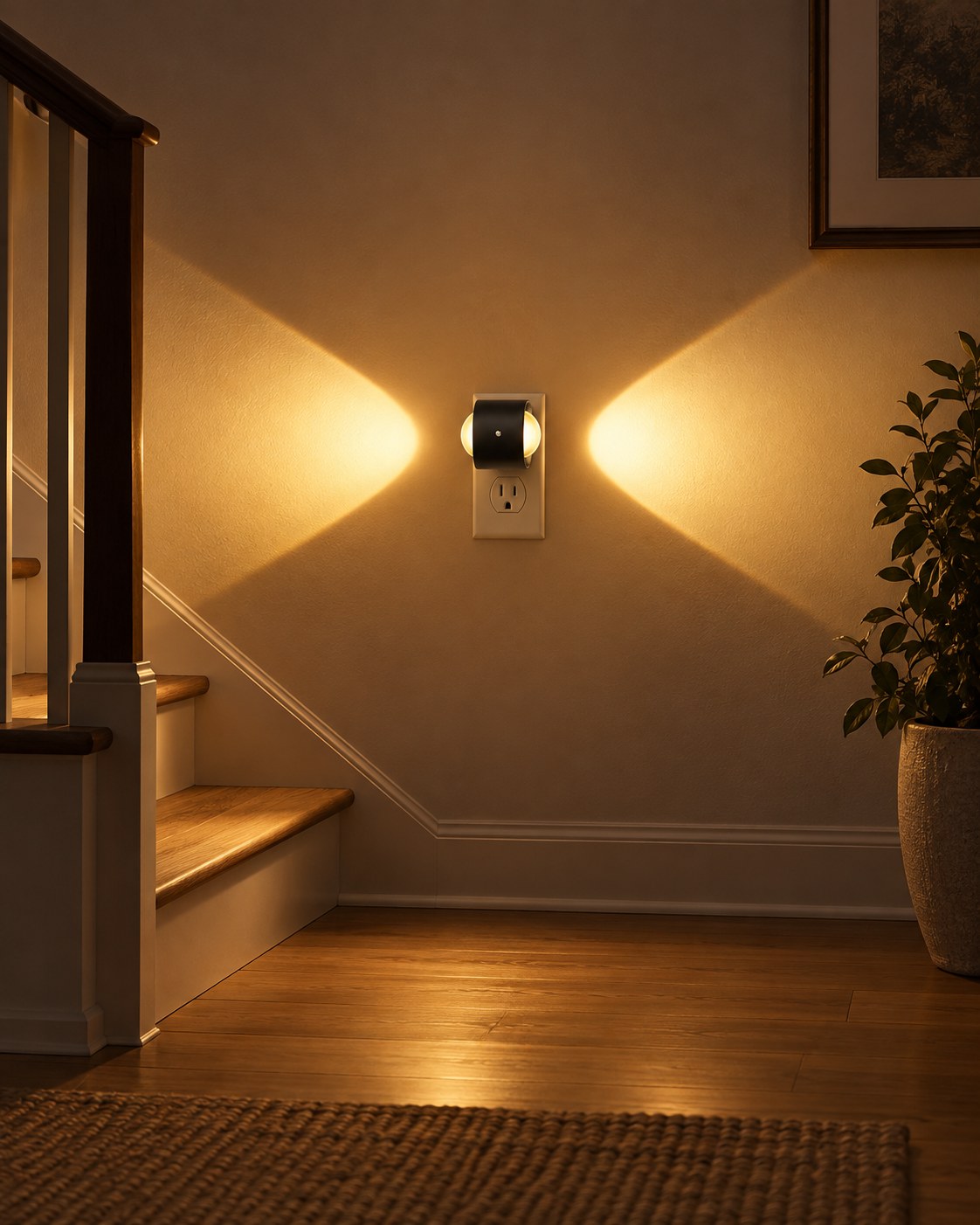 Aoraglow lighting the wall beside a staircase