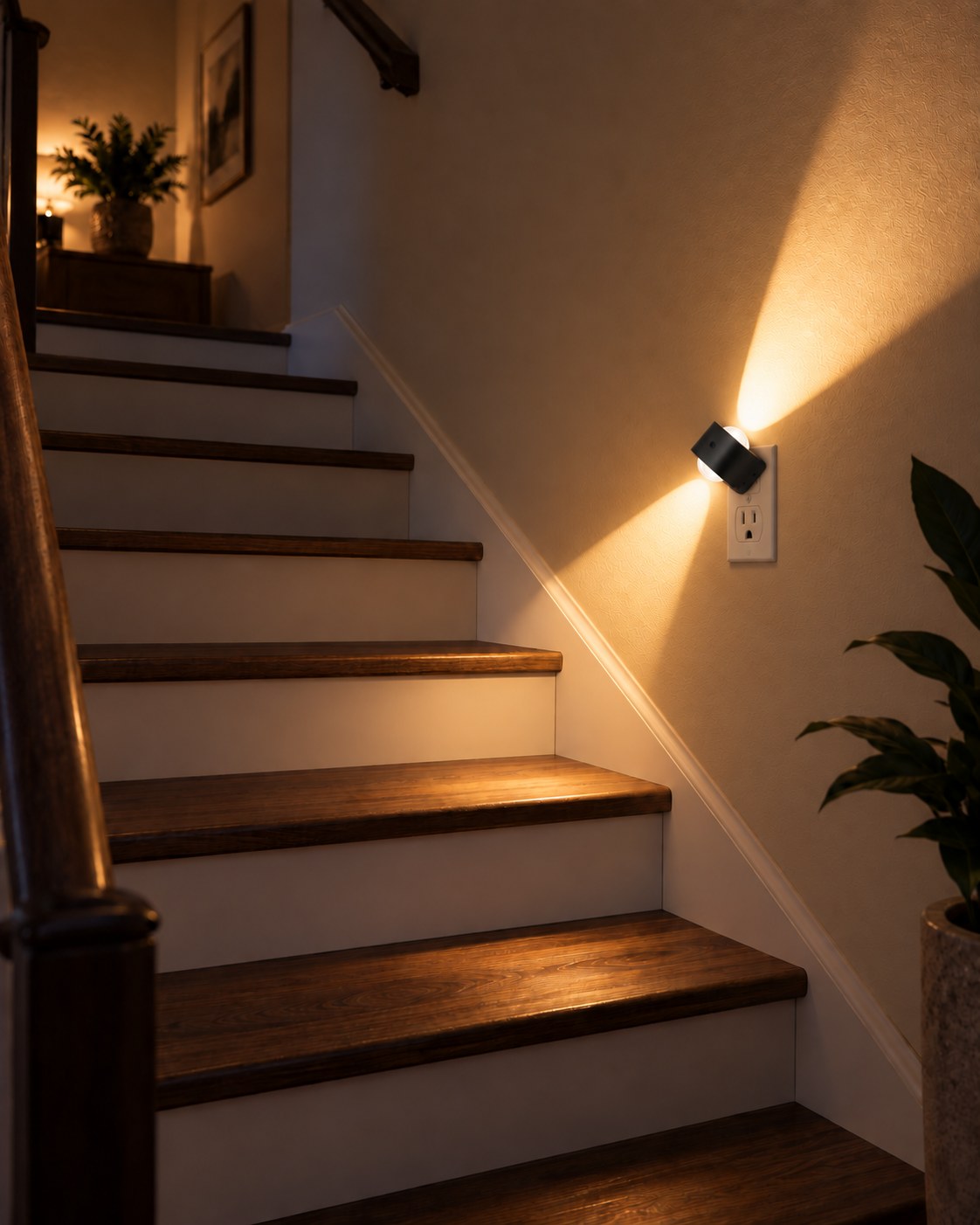 Aoraglow on a staircase wall at night