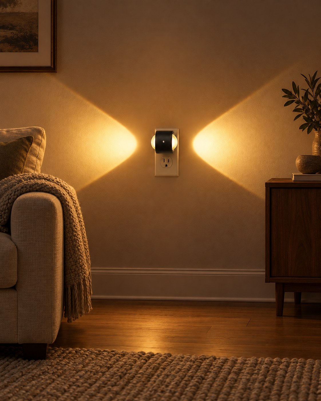 Aoraglow glowing above a sofa at night