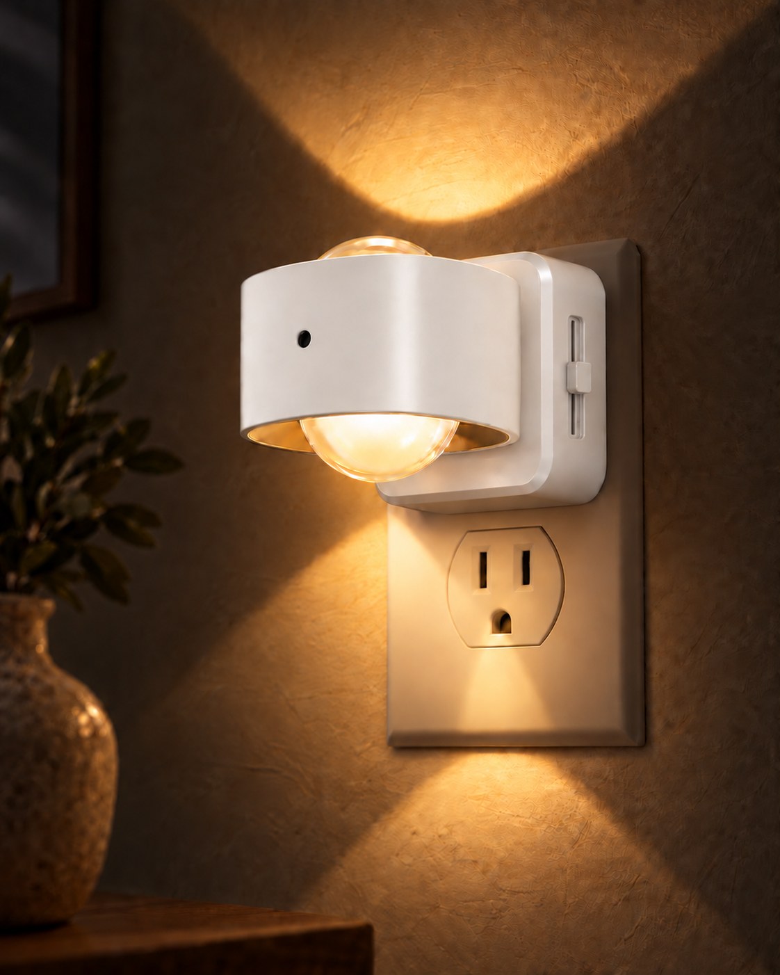Aoraglow plug-in wall sconce in Soft White with brightness slider, warm beam up and down the wall