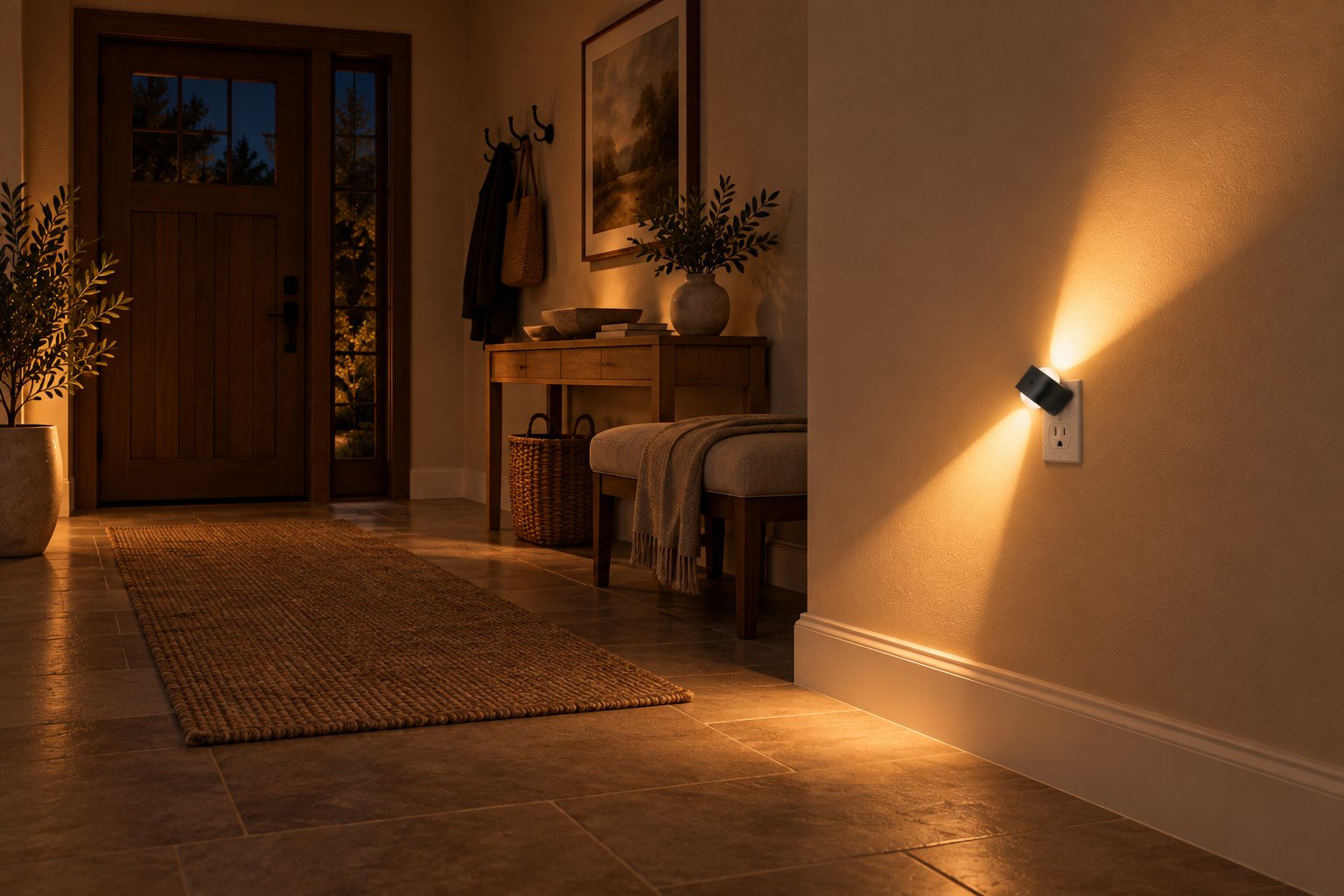 Aoraglow glowing in an entryway at night