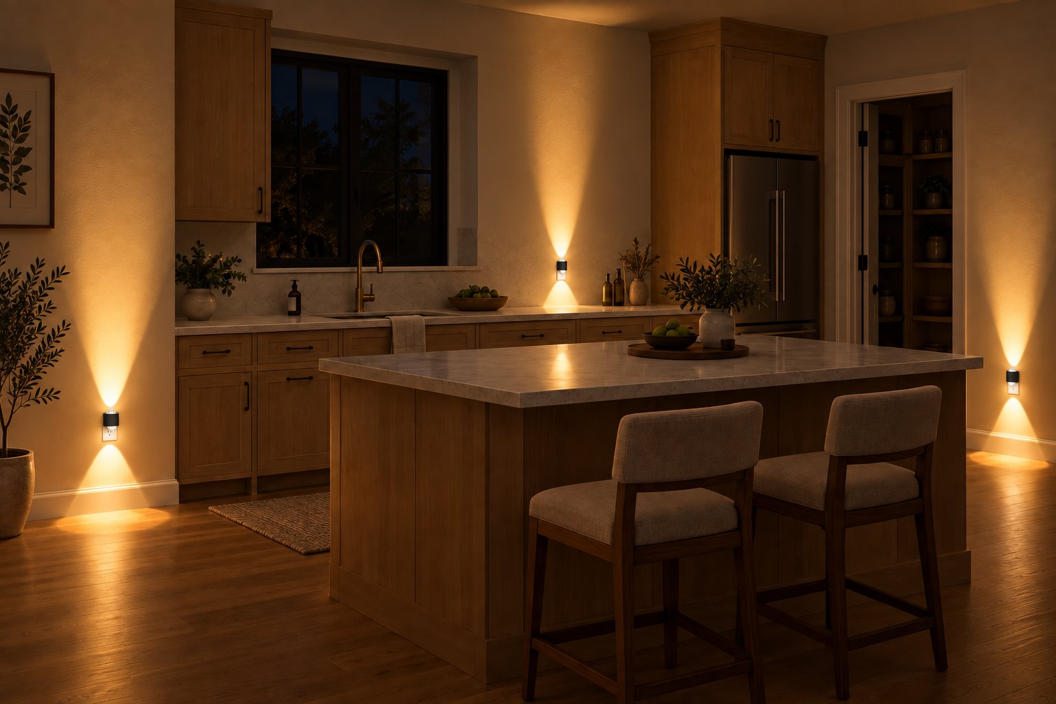 Aoraglow glowing in a kitchen after dark