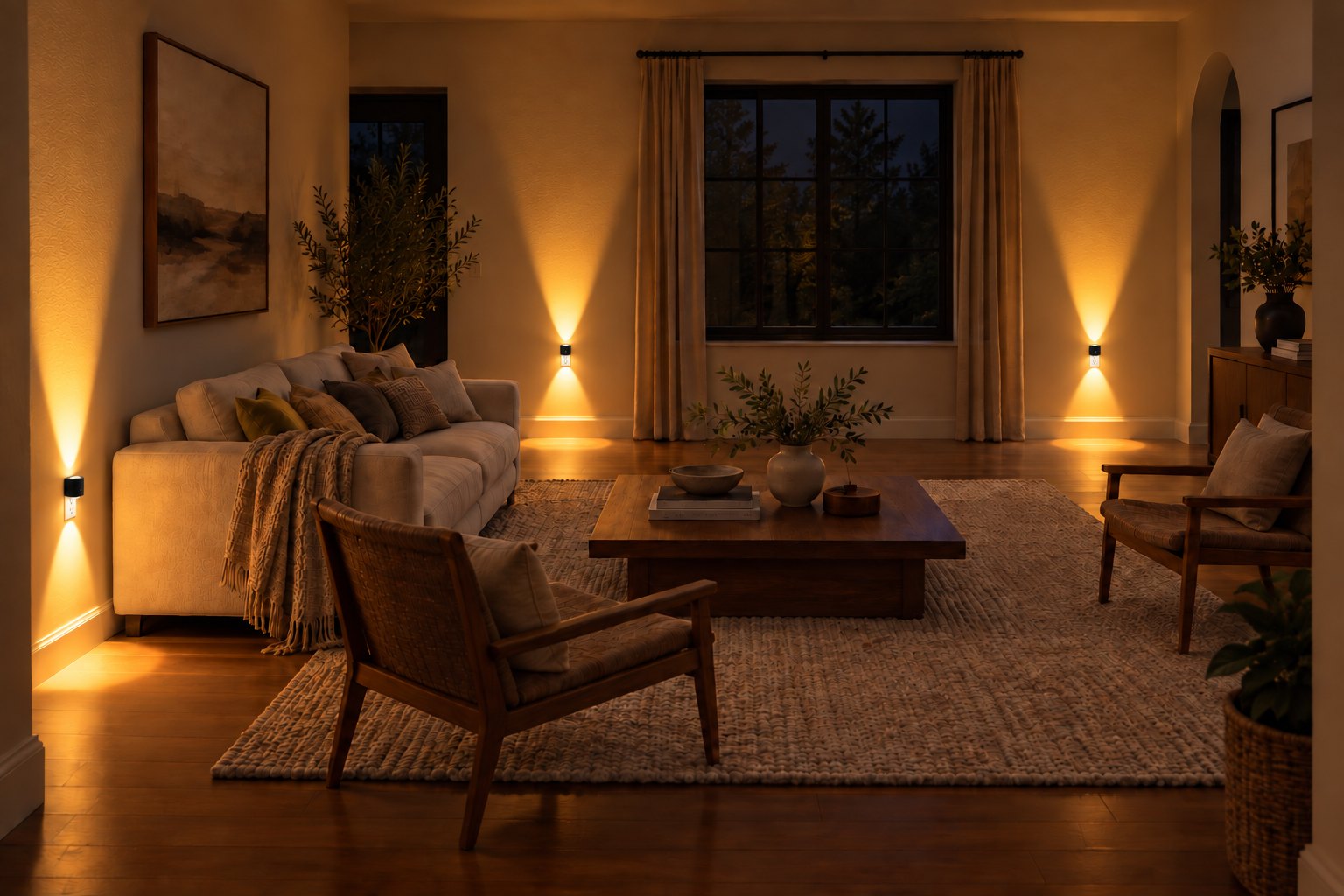 Aoraglow lighting a living room wall at night
