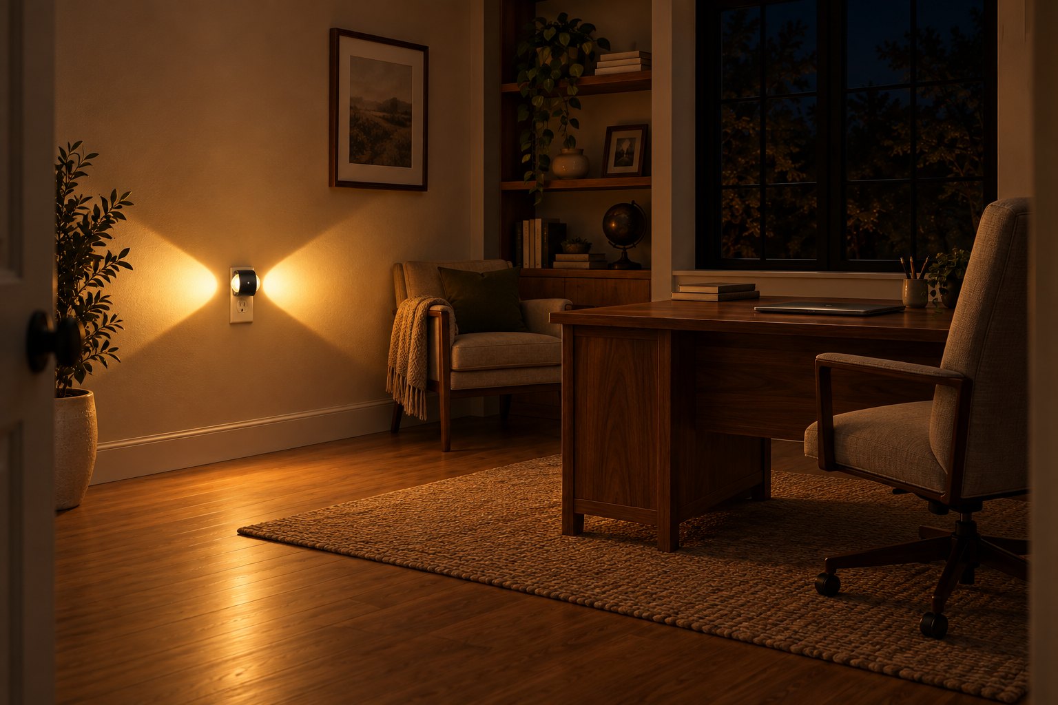 Aoraglow lighting a home office wall in the evening